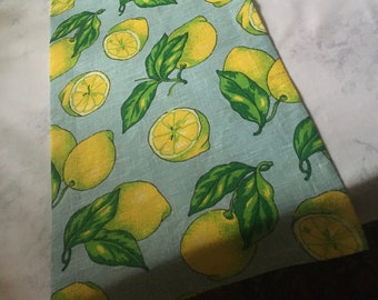 Colourful Linen Lemons print table runner Summer decor Blue Yellow colours  gift Measurements 20”*55” (50cm *140cm)