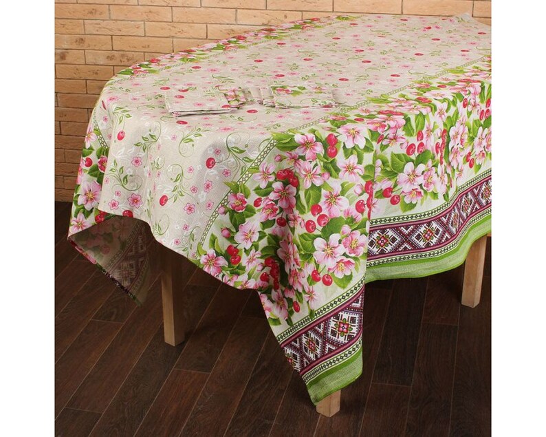 Cherry Blossom Spring Flowers Pattern Set Of Cotton Table Cloths And Napkins Kitchen Towels Farmhouse Autumn Thanksgiving Decor Gift For Her