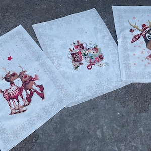 Set van 3 linnen handdoeken Leuke hertenprint cadeaus linnengoed Theedoek Vaatdoeken Grijs Rode kleuren winterdecoratie Kerstcadeau voor kinderen
