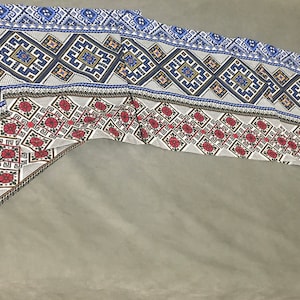 Spedizione gratuita! Set di 5 tovaglioli in tessuto di cotone, motivo floreale, folk, tribale, ucraino, ornamentale, unico, decorazione estiva da fattoria, blu e rosso, regalo.