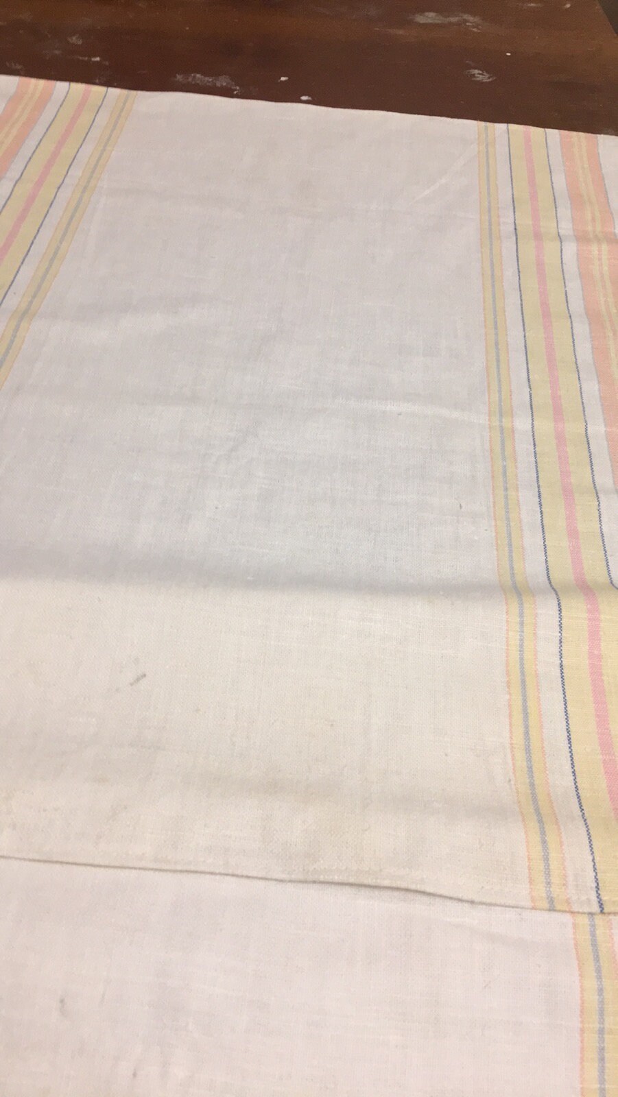 Set of 6 Linen Vintage Towels Stripped Blue Orange Yellow