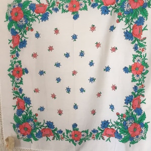 Free shipping! Vintage shawl Ukranian boho folk style Light viscose fabric Poppies Flower pattern Accessory Summer Gift Old new stock