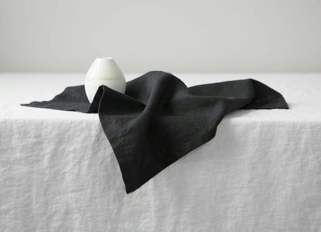 Black solid color Set of linen napkins Organic linen Winter Etsy