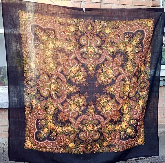 Free shipping!Big Vintage black woolen shawl boho… - image 2