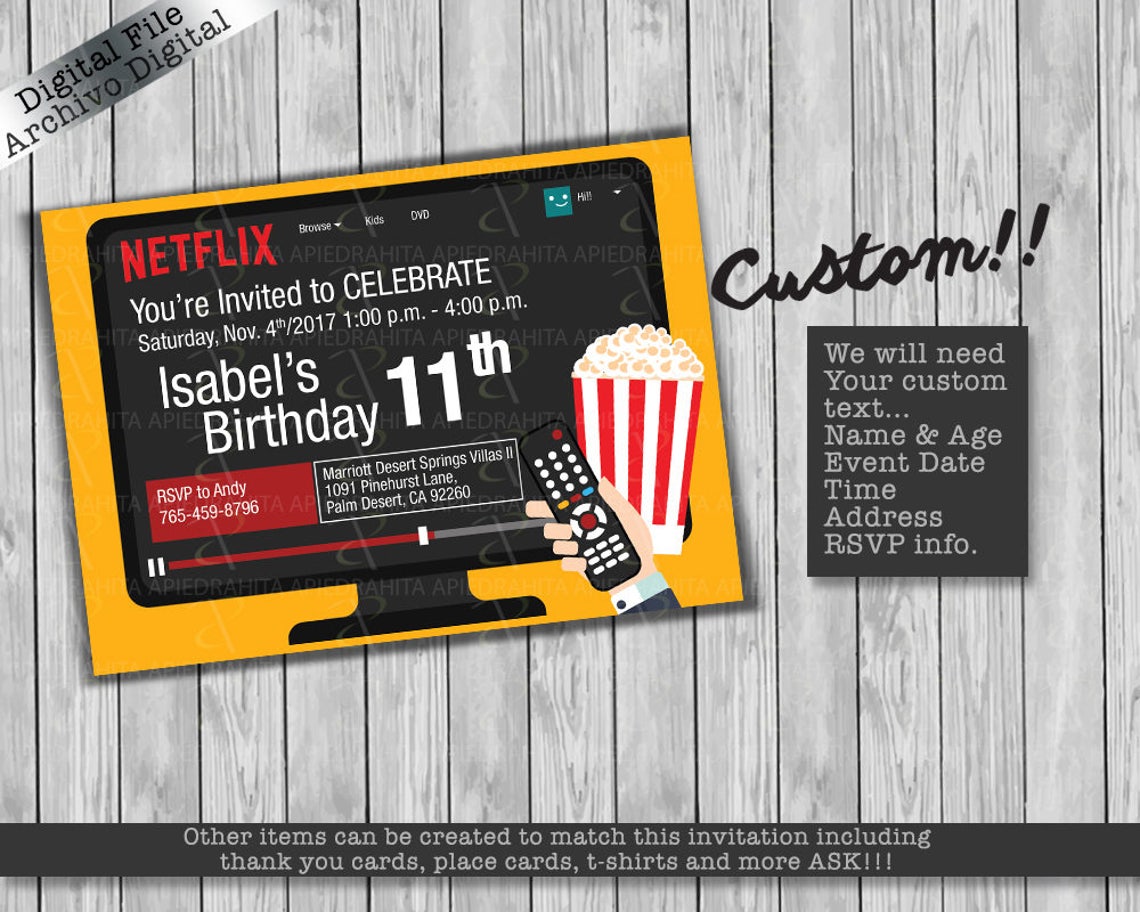Netflix Birthday Party Invitation Etsy