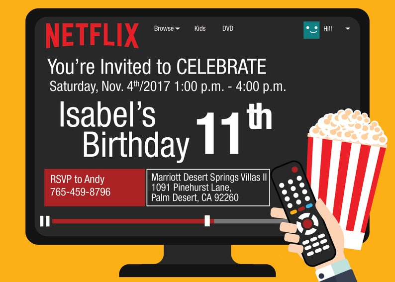 Netflix Birthday Party Invitation Etsy