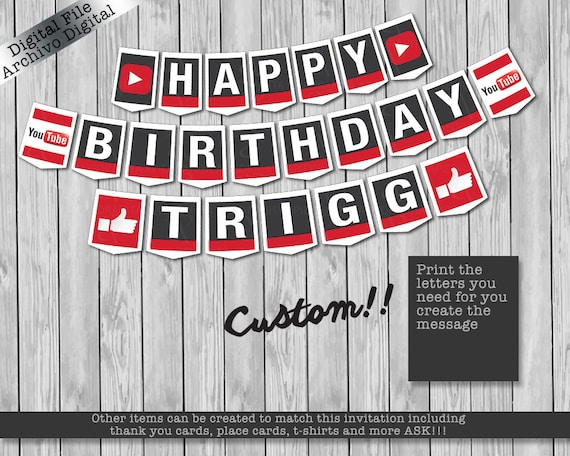 youtube birthday banner printable etsy