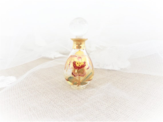 vintage perfume bottle, enamel flower, hand paint,
