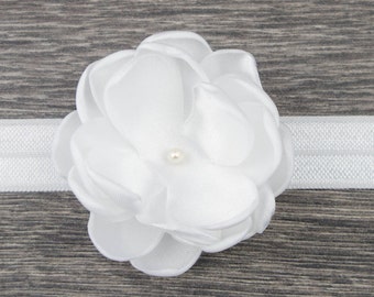 Ivory Christening Headband White - Baby Headband - Baptism Headband - Fabric Flower - Girls Headband - Baby Girl Headband - Newborn Headband