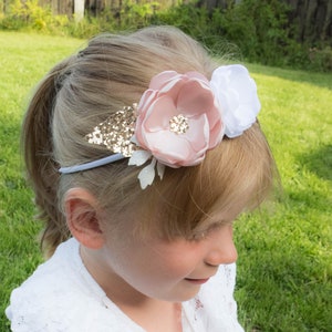 White - Blush Pink Rose Gold - Glitter - Sequin - Soft Flower Headband - Baby Headband - Girls Hairband - Flower Crown - Spring Heaband