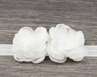 White Ivory Christening Headband - Baby Headband - Baptism Headband - Fabric Flower - Girls Headband - Baby Girl Headband - Newborn Headband