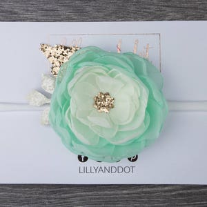 Mint Green Rose Gold - Glitter - Sequin - Flower Headband - Baby Headband - Girls Hairband - Flower Crown - Spring Heaband - Nylon -Dainty *