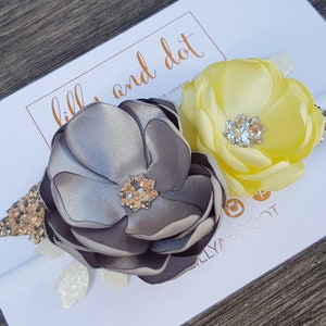 Silver Yellow Grey Glitter Boutique Flower Headband Baby Headband Girls Hairband Flower Crown Any Colour Combos image 1