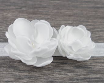 Ivory White Christening Headband - Baby Headband - Baptism Headband - Fabric Flower Girls Headband - Baby Girl Headband - Newborn Headband