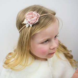 Small Blush Pink Rose Gold Glitter Flower Headband image 3