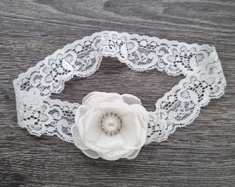 Beautiful Ivory Lace Pearl Diamanté Christening Baptism Confirmation Baby Headband First Communion