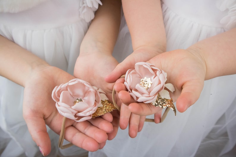 Blush Pink Rose Gold Flower Hair Band image 1