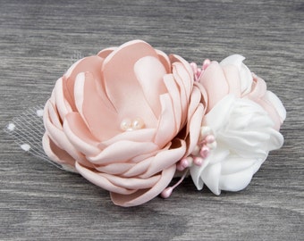 Blush Pink Ivory Hair Flower