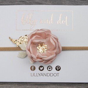 Small Blush Pink Rose Gold Glitter Flower Headband image 2