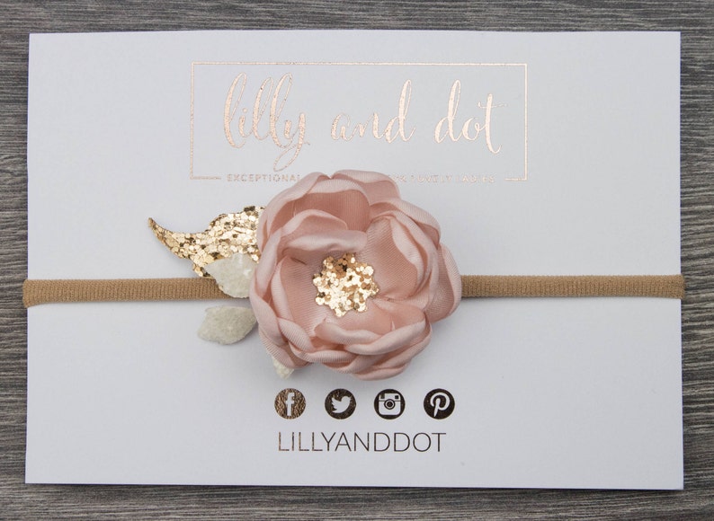 Small Blush Pink Rose Gold Glitter Flower Headband image 2