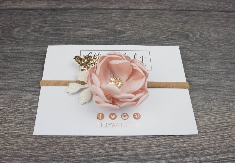 Blush Pink Rose Gold Flower Hair Band image 3