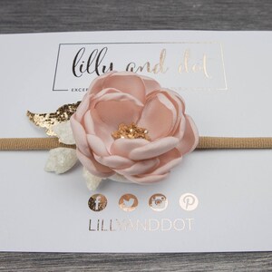 Small Blush Pink Rose Gold Glitter Flower Headband image 6