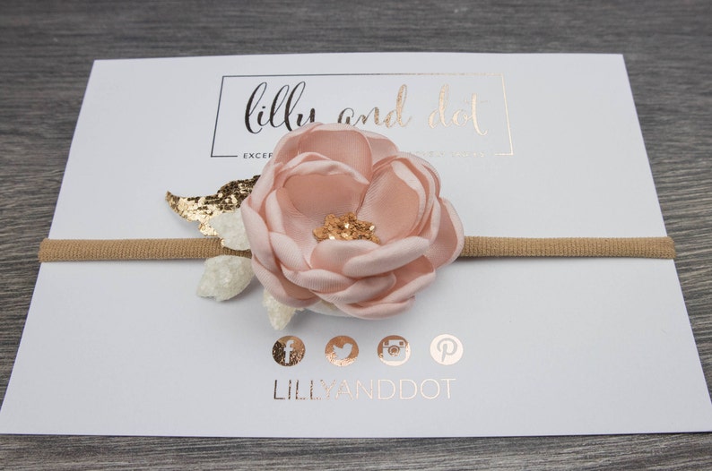 Small Blush Pink Rose Gold Glitter Flower Headband image 6