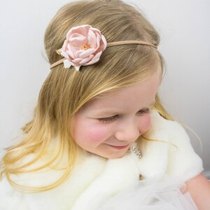 Small Blush Pink Rose Gold Glitter Flower Headband image 7