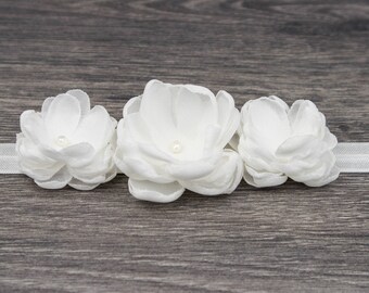 White Ivory Christening Headband - Baby Headband - Baptism Headband - Fabric Flower - Girls Headband - Baby Girl Headband - Newborn Headband