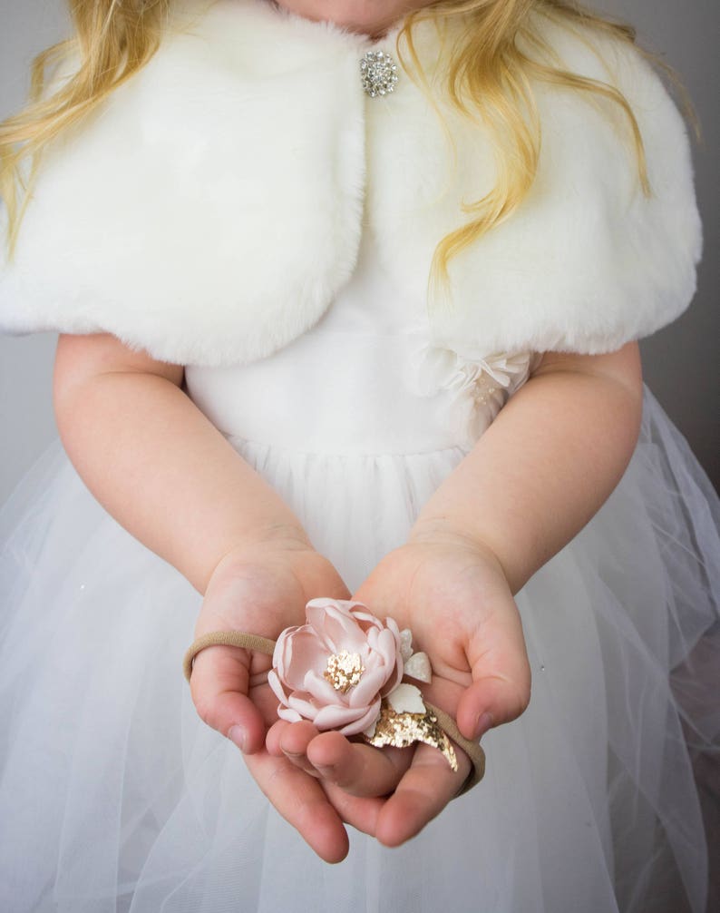 Small Blush Pink Rose Gold Glitter Flower Headband image 4