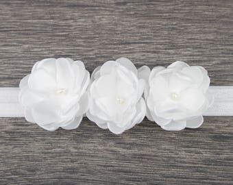 Ivory White Christening Headband - Baby Headband - Baptism Headband - Fabric Flower - Girls Headband - Baby Girl Headband - Newborn Headband