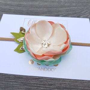 Mint Peach Cream Rose Gold Glitter Sequin Pastel Woodland Flower Headband Baby Girls Hairband Nude Flower Crown image 7
