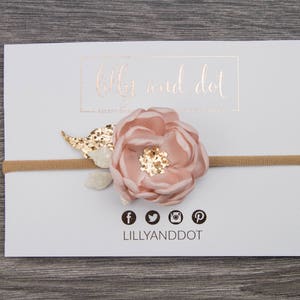 Small Blush Pink Rose Gold Glitter Flower Headband image 9