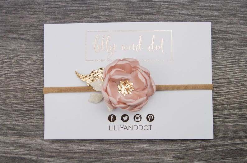 Small Blush Pink Rose Gold Glitter Flower Headband image 9