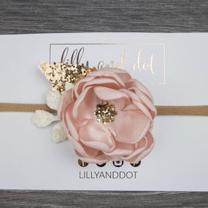 Blush Pink Rose Gold Flower Hair Band image 7