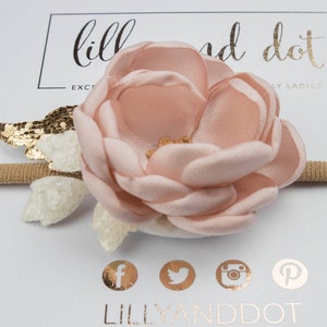 Small Blush Pink Rose Gold Glitter Flower Headband image 8