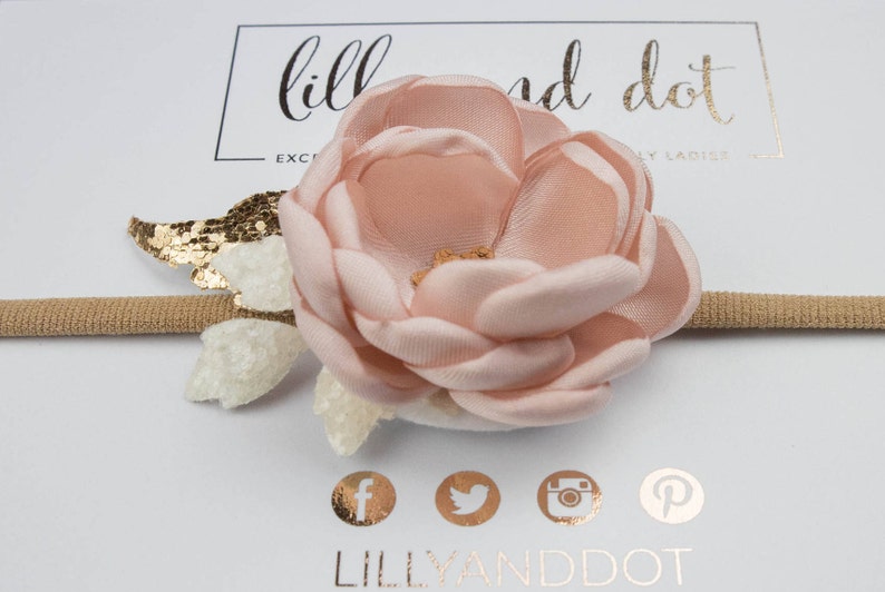 Small Blush Pink Rose Gold Glitter Flower Headband image 8