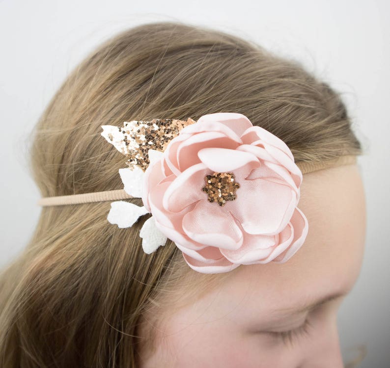 Blush Pink Rose Gold Flower Hair Band image 6