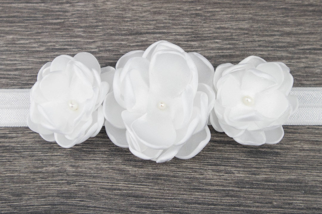 Ivory White Christening Headband Baby Headband Baptism Headband Fabric