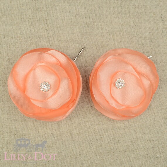 Peach Wedding Peach Hair Clip Peach Hair Flower Peach Etsy