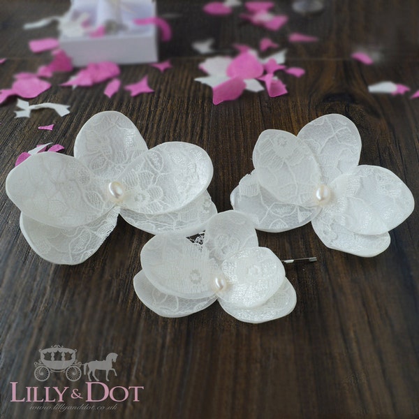 Orchid Flower Clips - Orchid Bride - Orchid Clips - Épingles à cheveux nuptiales - Épingles à cheveux de mariage - Épingles à fleurs en dentelle - Mariée - Orchid Hair Clip