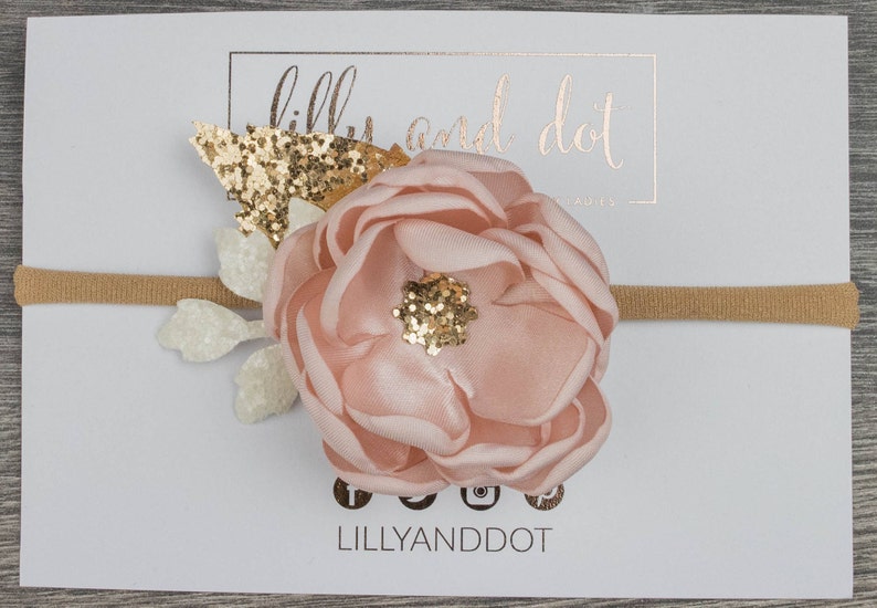 Blush Pink Rose Gold Flower Hair Band image 2