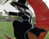 SPECIAL ORDER for 1313 WITCH. Halloween Witch Flying Over the Moon Custom Made Stained Glass - Free Shipping for Halloween