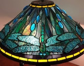 Sorry quot Sold quot Exquisite Tiffany Style Stained Glass Dragonfly Lamp Shade, Jewel Encrusted with Filigree Wings, One of a Kind