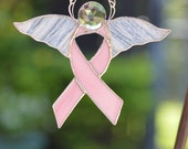 Stained Glass Breast Cancer Angel, Beautiful, Custom Handmade, Suncatcher, Ornament