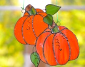 Harvest Suncatcher, Unique Chandelier Decoration, Pumpkins with Dimensional Leaves, Seasonal Suncatcher 8 quot L and 7 quot W, Free Shipping