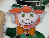 Lucky The Leprechaun, Stained Glass Suncatcher, Ornament,Darling, Custom Handmade Free Shipping