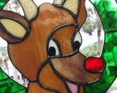 Awesome Rudolph Real Stained Glass Suncatcher, Very Merry Holiday Decoration, Ornament, 10 quot L and 9 quot W, Free Shipping for the Holidays