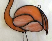 Stained Glass Peach Flamingo Suncatcher, Ornament, Beautiful, Custom Handmade, Decorative Art