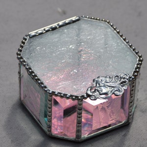 Amethyst and Glue Chip Beveled Octagon Stained Glass Hand Beaded Jewelry Box, Art Deco Closure, Ring Box, Keepsake Box, Trinket Box